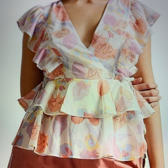 Ted Baker Flutter Sleeve Peplum Blouse in Orange and Pink size 0 - Picture 8 of 8